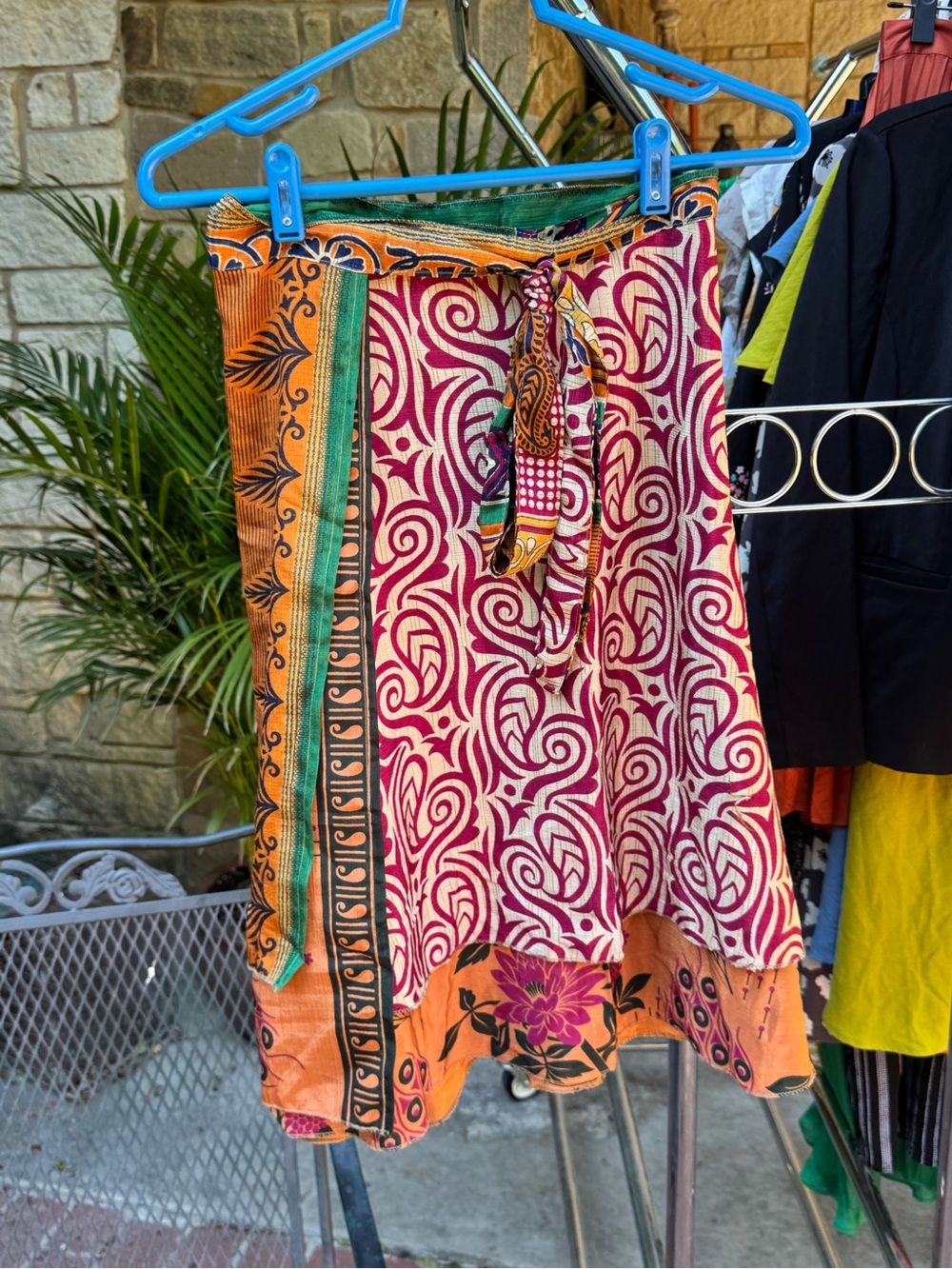 Bohemian Printed Wrap Skirt in Magenta & Orange